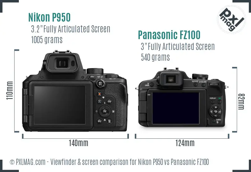 Nikon P950 vs Panasonic FZ100 Screen and Viewfinder comparison