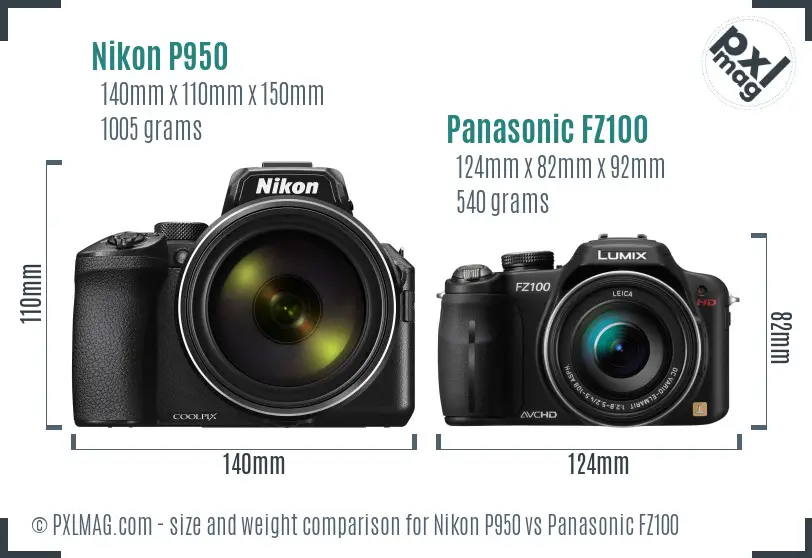 Nikon P950 vs Panasonic FZ100 size comparison