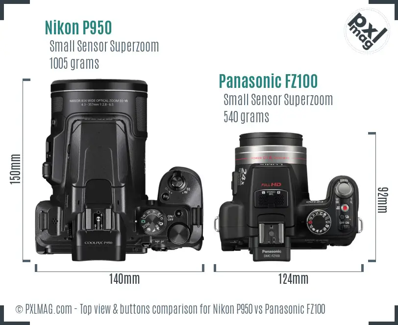 Nikon P950 vs Panasonic FZ100 top view buttons comparison