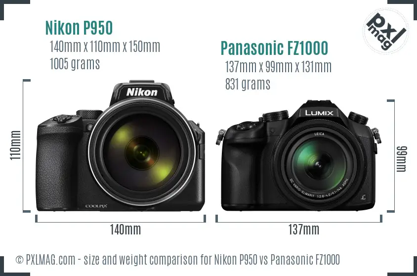 Nikon P950 vs Panasonic FZ1000 size comparison Nikon P950 vs Panasonic FZ1000 size comparison