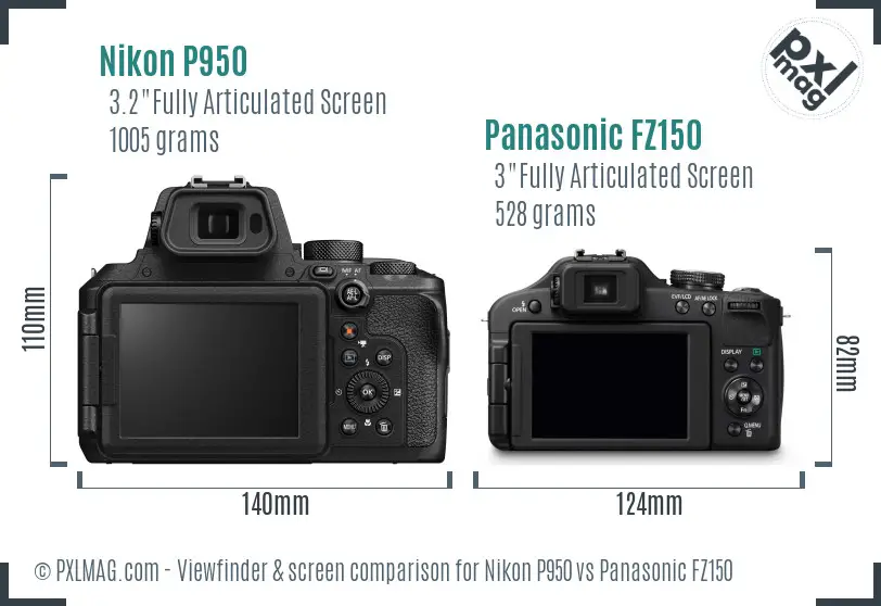 Nikon P950 vs Panasonic FZ150 Screen and Viewfinder comparison