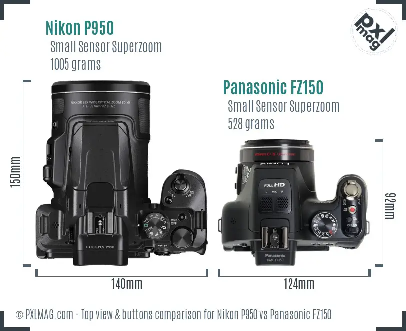 Nikon P950 vs Panasonic FZ150 top view buttons comparison