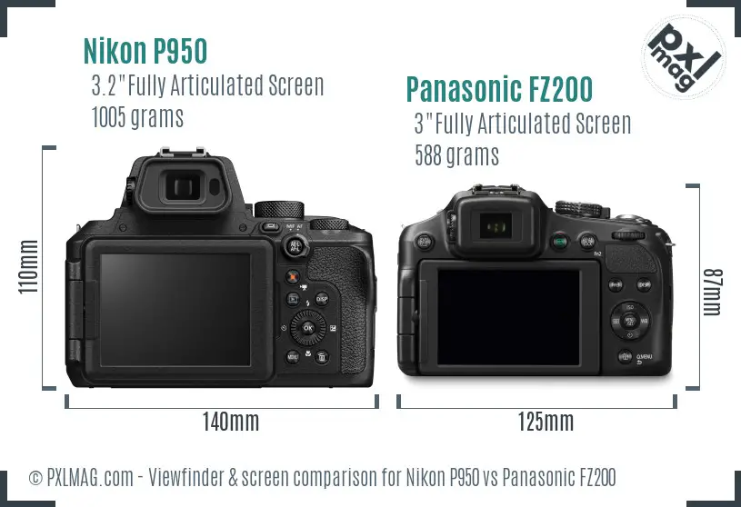 Nikon P950 vs Panasonic FZ200 Screen and Viewfinder comparison