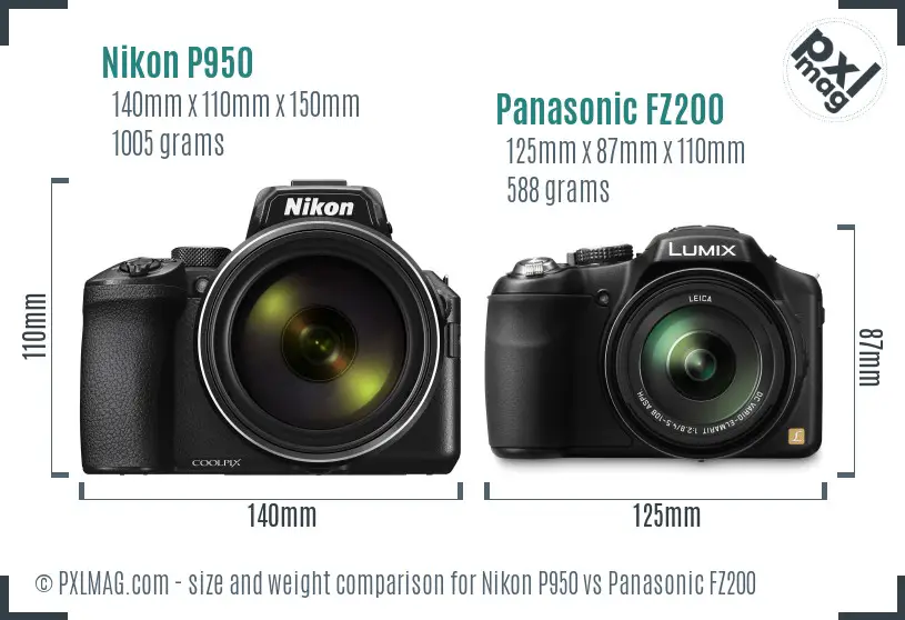 Nikon P950 vs Panasonic FZ200 size comparison