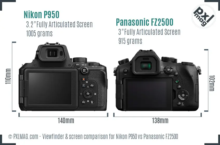 Nikon P950 vs Panasonic FZ2500 Screen and Viewfinder comparison