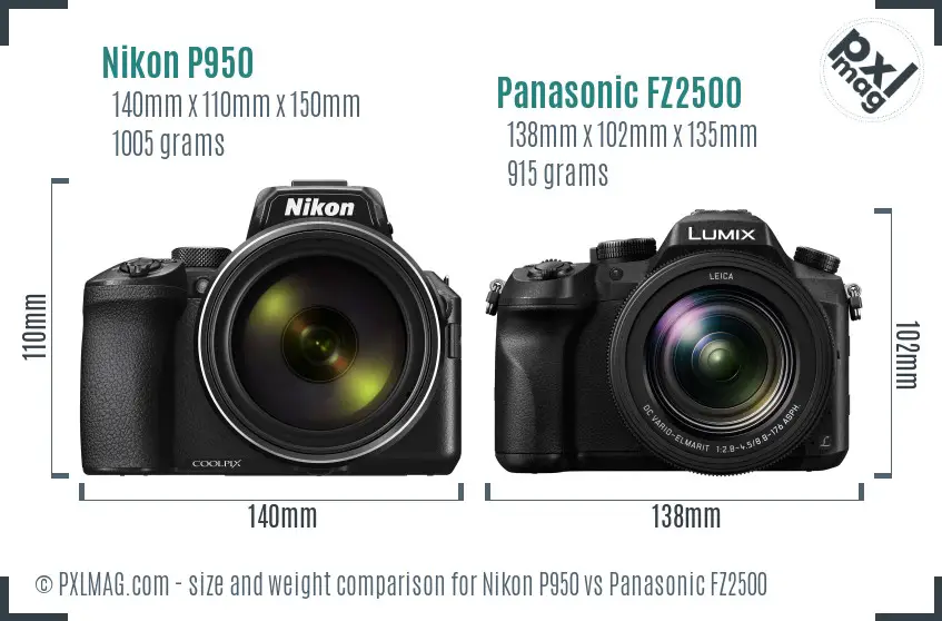 Nikon P950 vs Panasonic FZ2500 size comparison