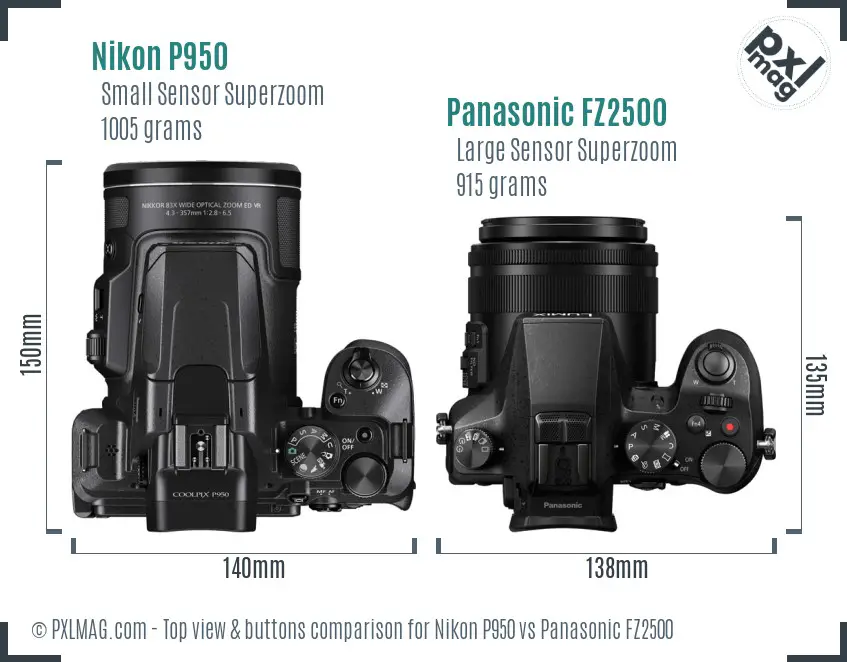 Nikon P950 vs Panasonic FZ2500 top view buttons comparison