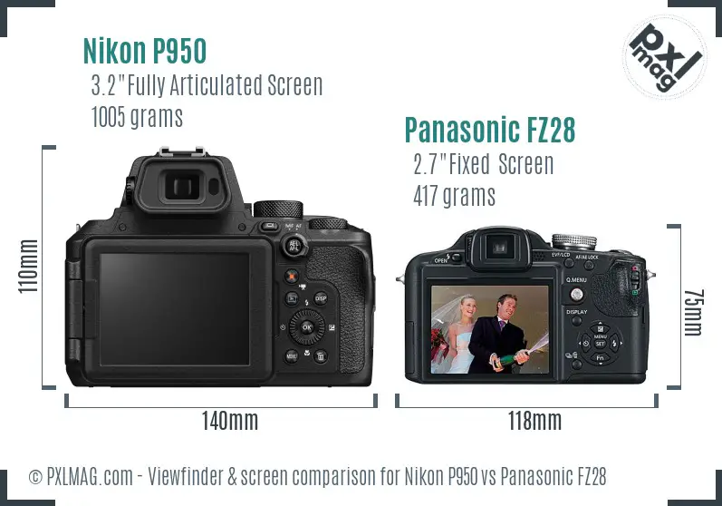 Nikon P950 vs Panasonic FZ28 Screen and Viewfinder comparison