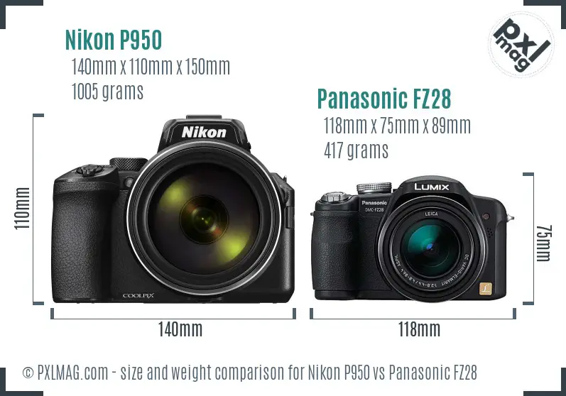 Nikon P950 vs Panasonic FZ28 size comparison