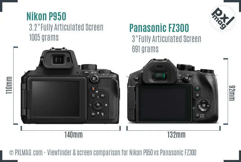 Nikon P950 vs Panasonic FZ300 Screen and Viewfinder comparison