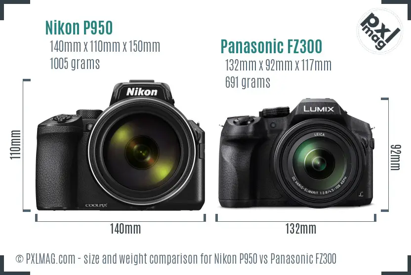 Nikon P950 vs Panasonic FZ300 size comparison