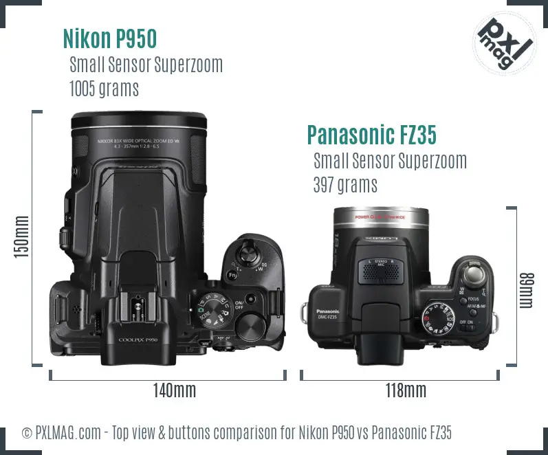 Nikon P950 vs Panasonic FZ35 top view buttons comparison