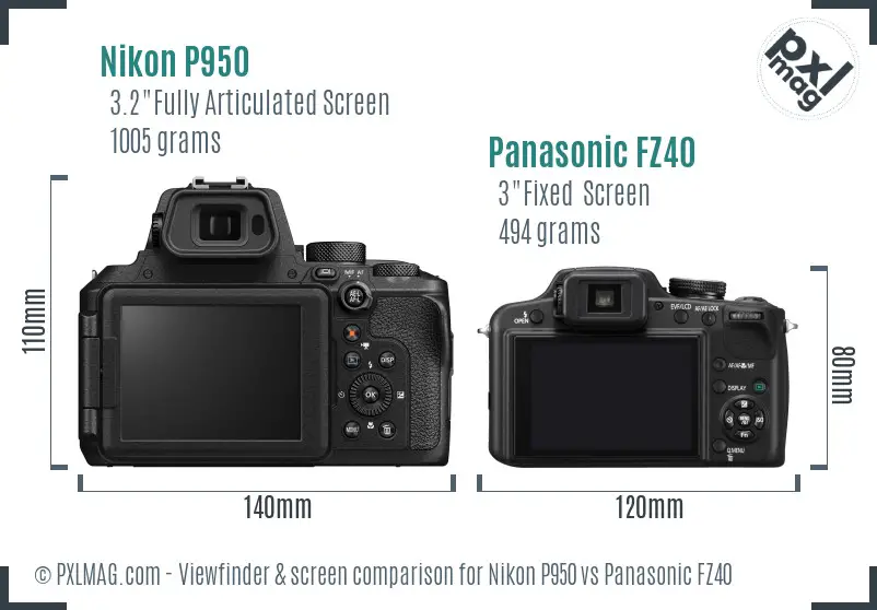 Nikon P950 vs Panasonic FZ40 Screen and Viewfinder comparison