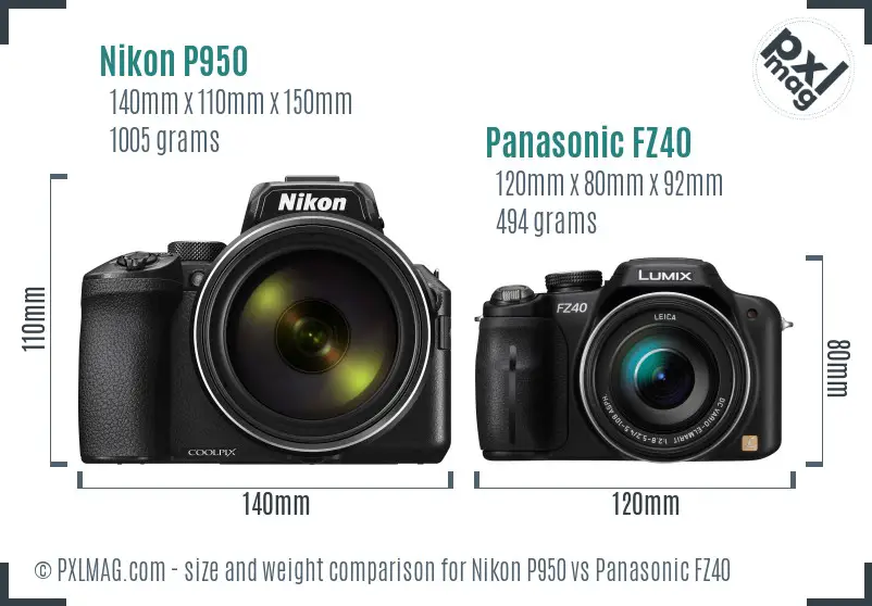 Nikon P950 vs Panasonic FZ40 size comparison