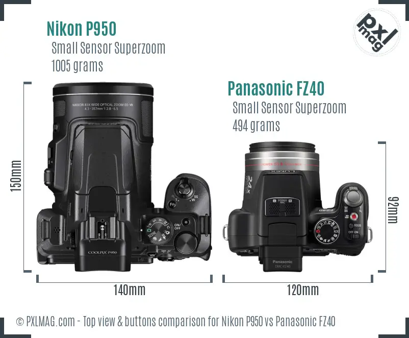 Nikon P950 vs Panasonic FZ40 top view buttons comparison