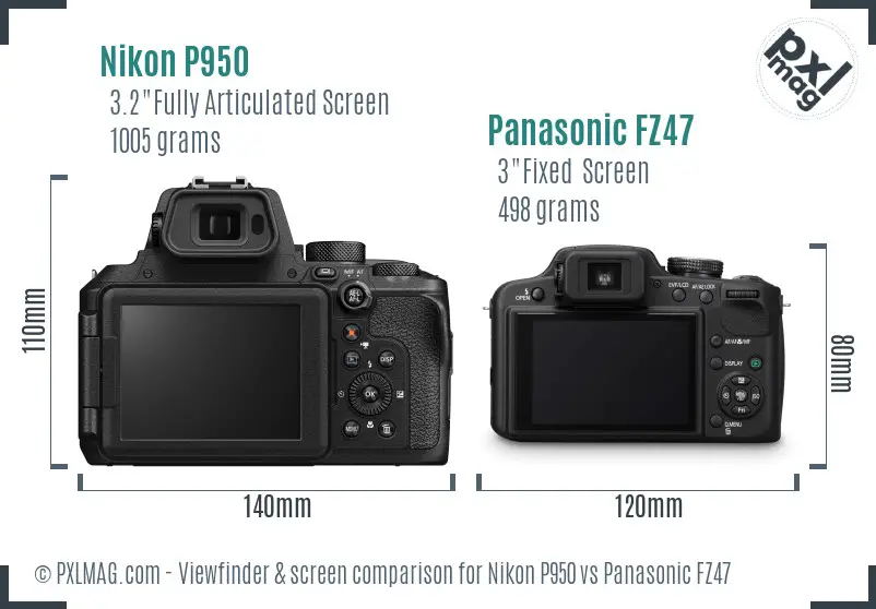 Nikon P950 vs Panasonic FZ47 Screen and Viewfinder comparison