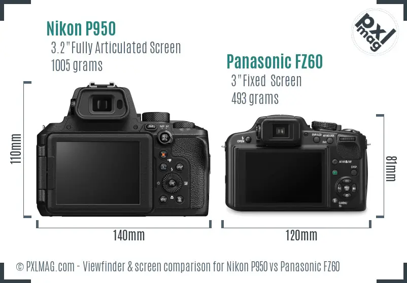 Nikon P950 vs Panasonic FZ60 Screen and Viewfinder comparison