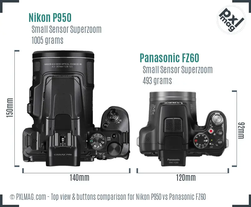 Nikon P950 vs Panasonic FZ60 top view buttons comparison