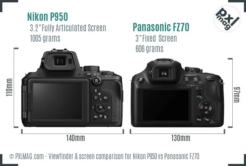 Nikon P950 vs Panasonic FZ70 Screen and Viewfinder comparison