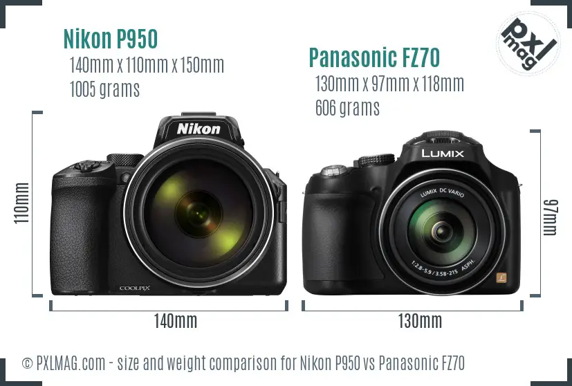Nikon P950 vs Panasonic FZ70 size comparison