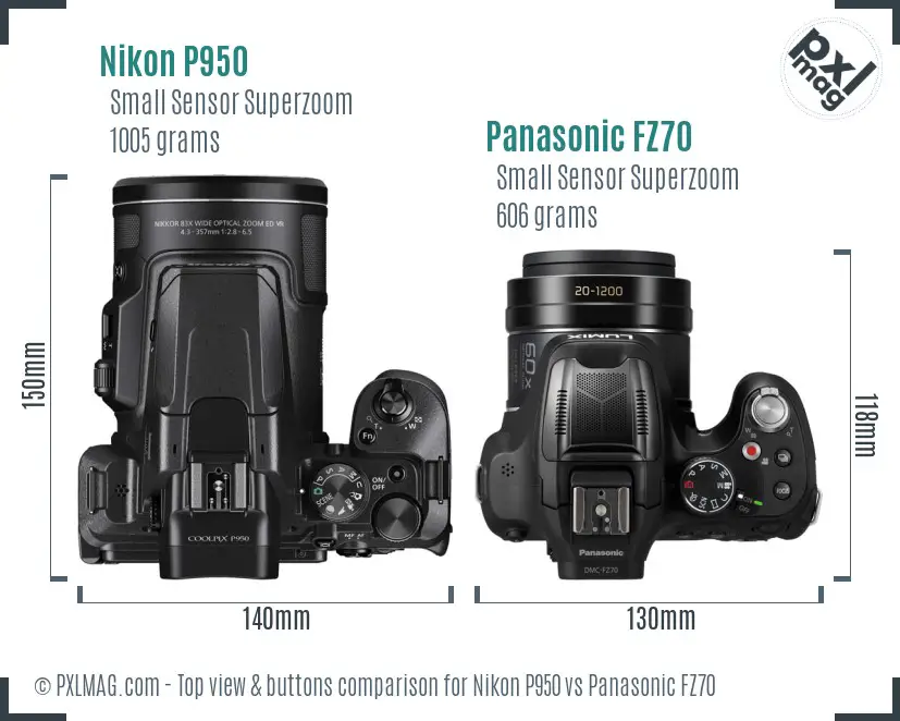 Nikon P950 vs Panasonic FZ70 top view buttons comparison