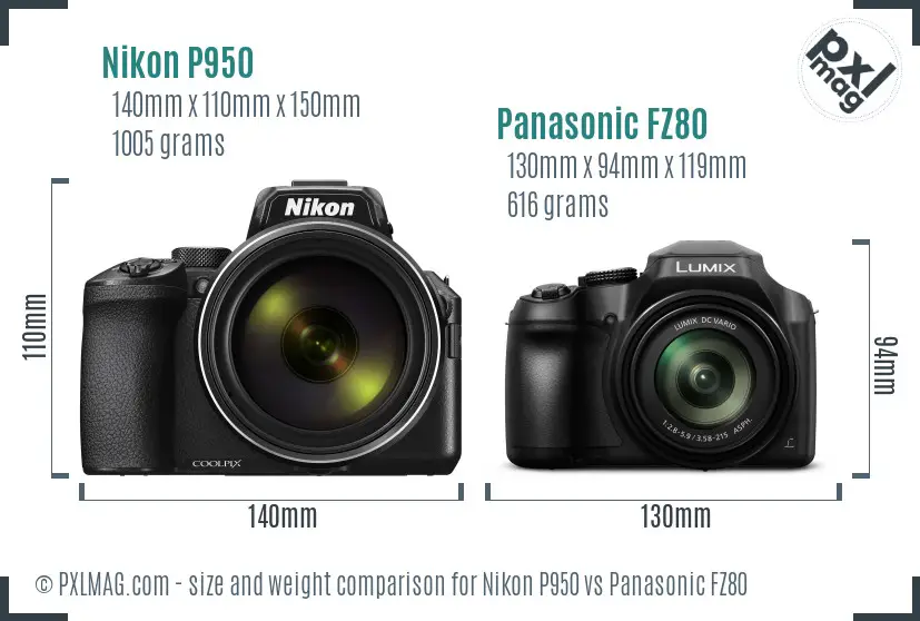 Nikon P950 vs Panasonic FZ80 size comparison