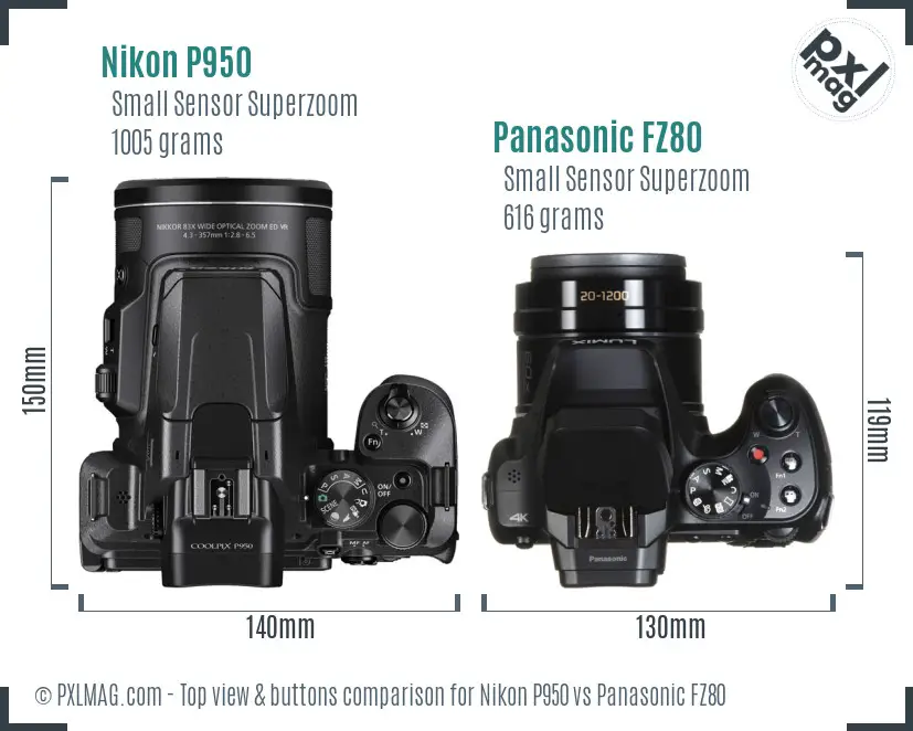 Nikon P950 vs Panasonic FZ80 top view buttons comparison