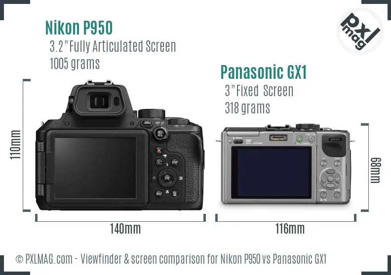 Nikon P950 vs Panasonic GX1 Screen and Viewfinder comparison