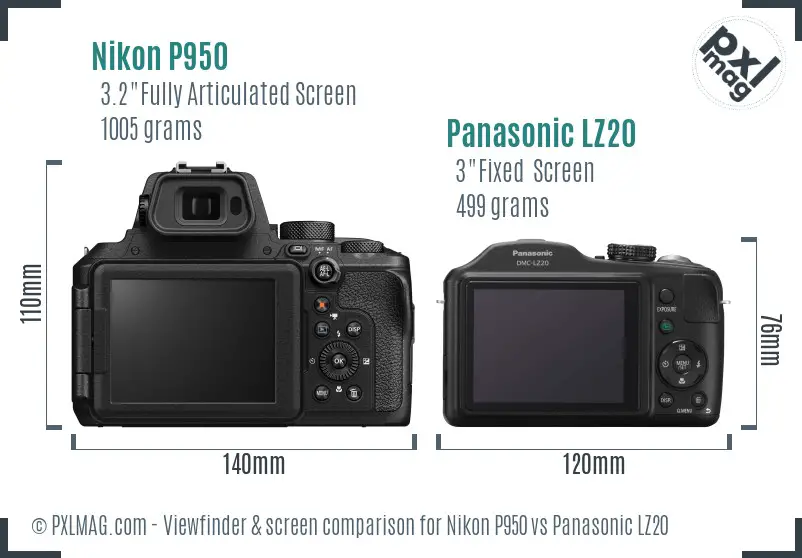 Nikon P950 vs Panasonic LZ20 Screen and Viewfinder comparison