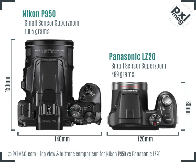 Nikon P950 vs Panasonic LZ20 top view buttons comparison