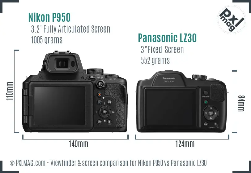 Nikon P950 vs Panasonic LZ30 Screen and Viewfinder comparison