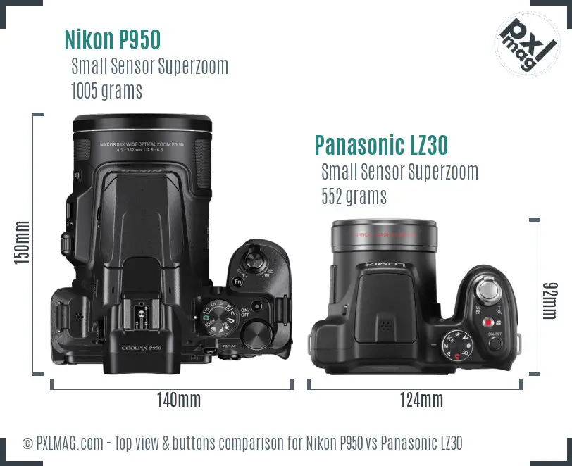 Nikon P950 vs Panasonic LZ30 top view buttons comparison