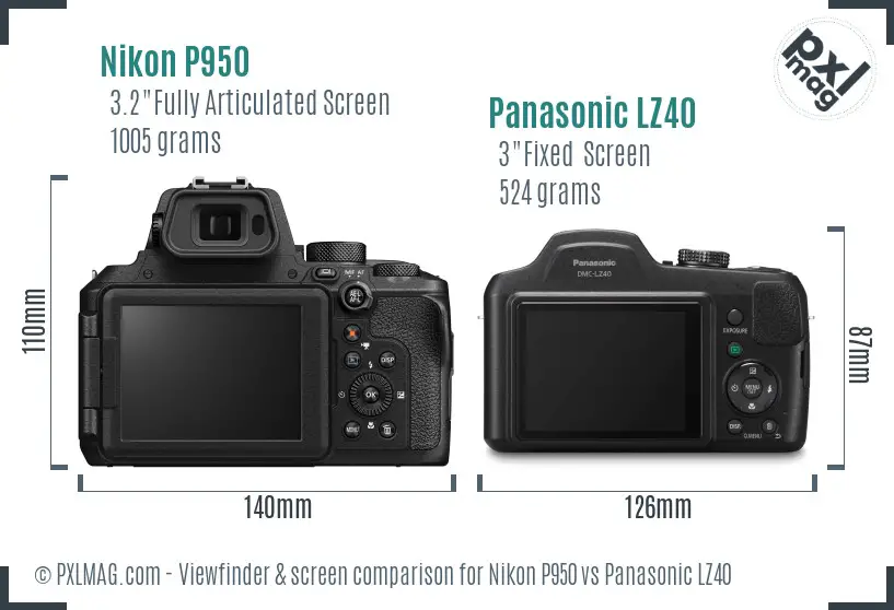Nikon P950 vs Panasonic LZ40 Screen and Viewfinder comparison