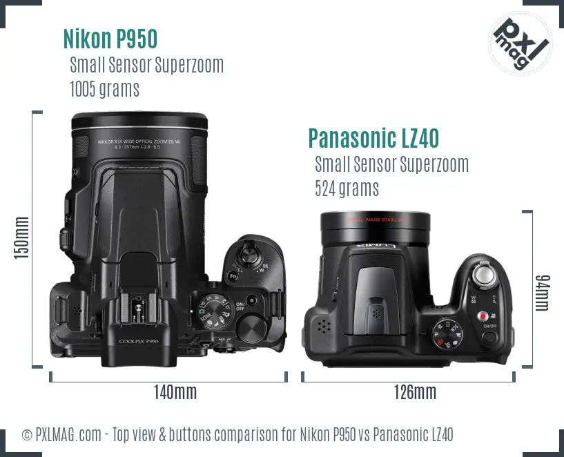 Nikon P950 vs Panasonic LZ40 top view buttons comparison