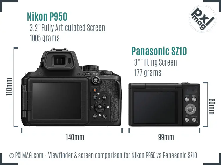 Nikon P950 vs Panasonic SZ10 Screen and Viewfinder comparison
