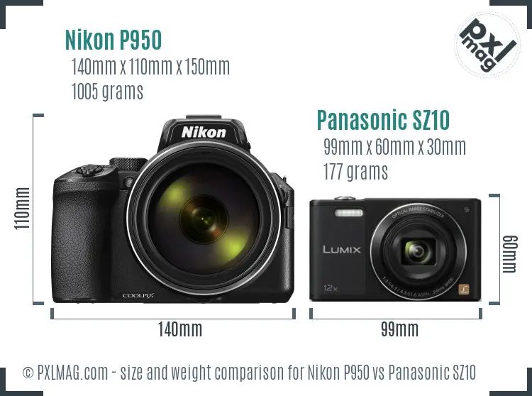 Nikon P950 vs Panasonic SZ10 size comparison