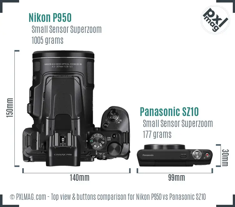 Nikon P950 vs Panasonic SZ10 top view buttons comparison