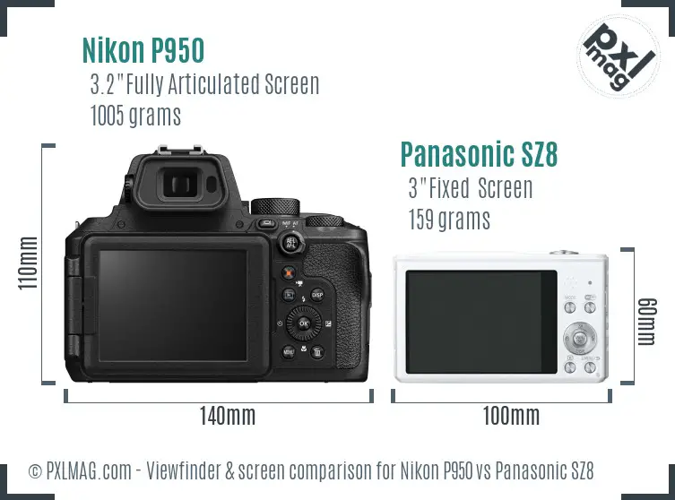 Nikon P950 vs Panasonic SZ8 Screen and Viewfinder comparison