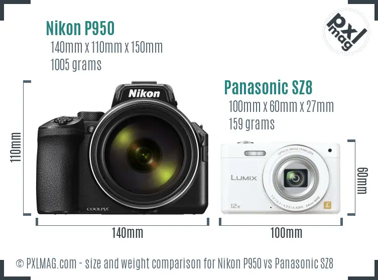 Nikon P950 vs Panasonic SZ8 size comparison