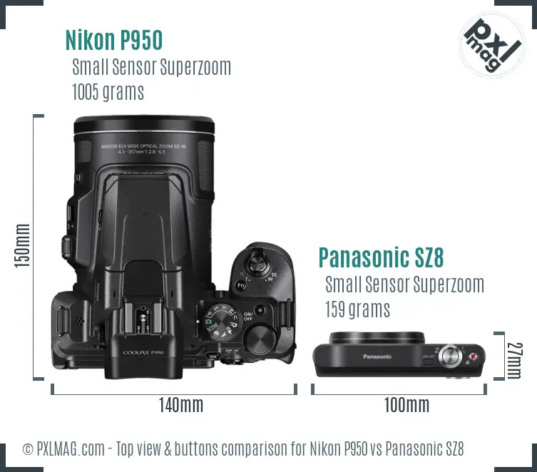 Nikon P950 vs Panasonic SZ8 top view buttons comparison