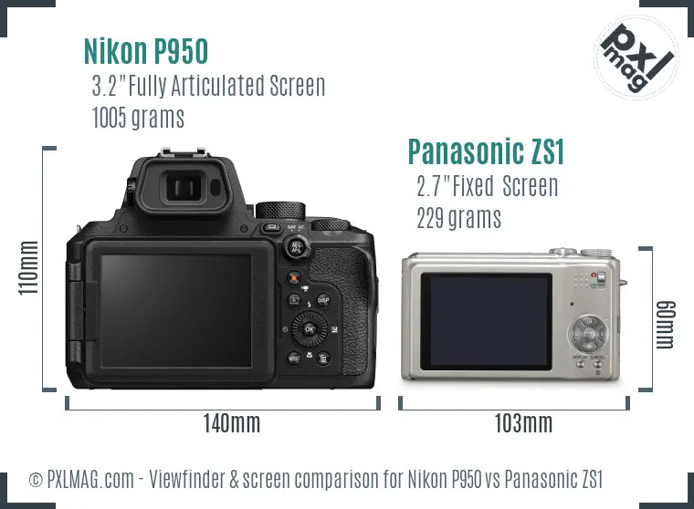 Nikon P950 vs Panasonic ZS1 Screen and Viewfinder comparison
