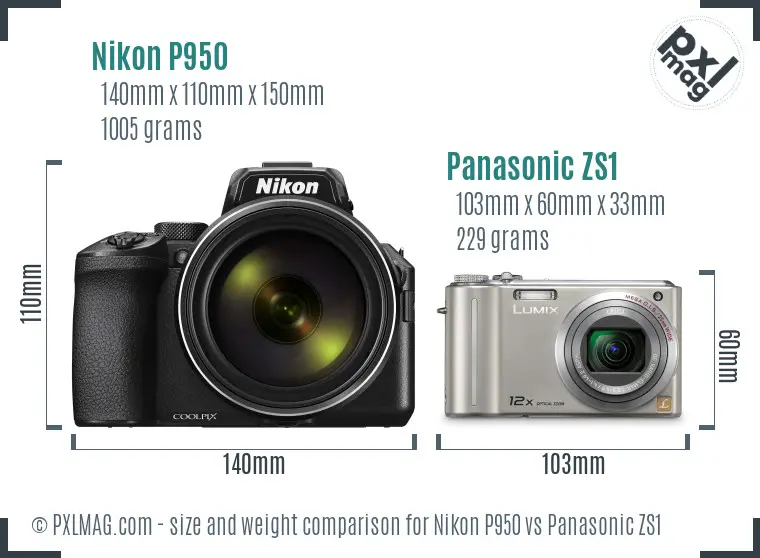 Nikon P950 vs Panasonic ZS1 size comparison