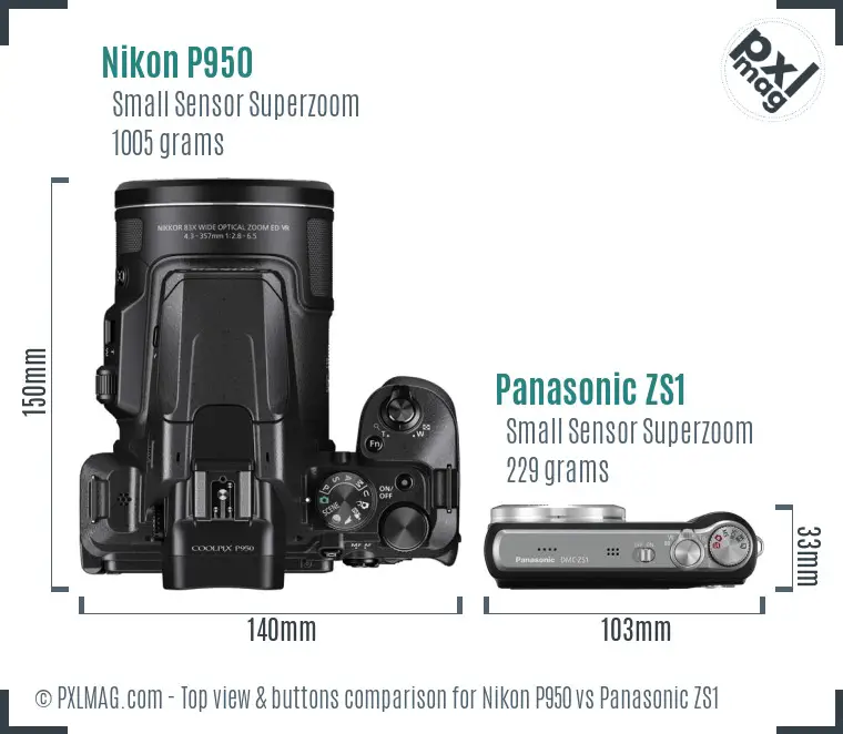 Nikon P950 vs Panasonic ZS1 top view buttons comparison
