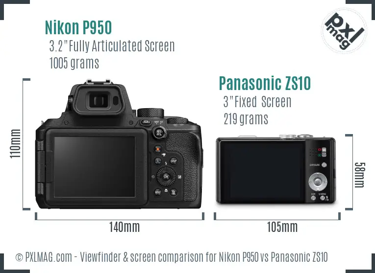 Nikon P950 vs Panasonic ZS10 Screen and Viewfinder comparison