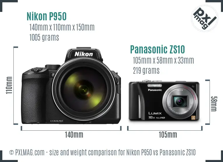 Nikon P950 vs Panasonic ZS10 size comparison
