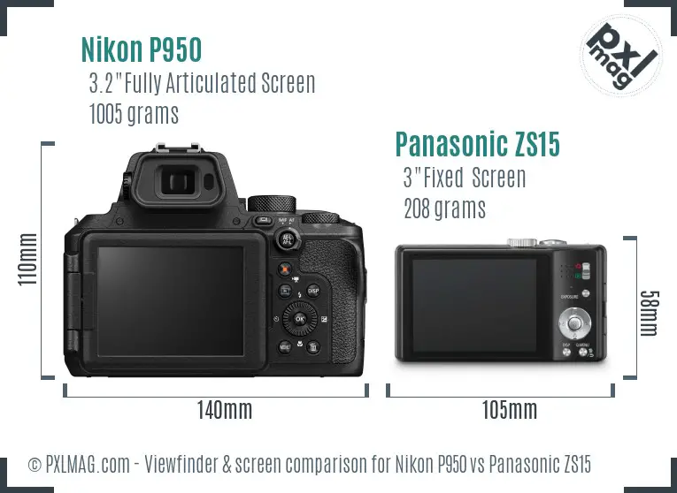 Nikon P950 vs Panasonic ZS15 Screen and Viewfinder comparison
