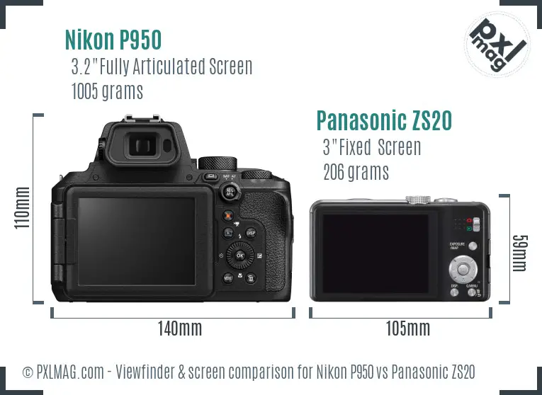 Nikon P950 vs Panasonic ZS20 Screen and Viewfinder comparison
