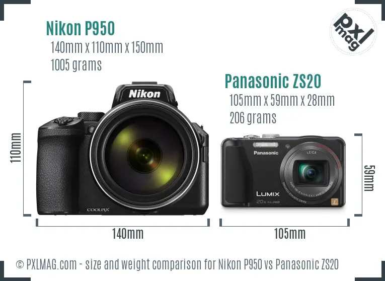 Nikon P950 vs Panasonic ZS20 size comparison