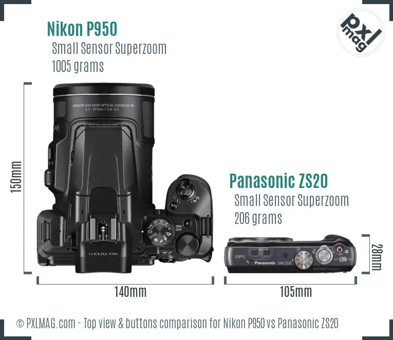 Nikon P950 vs Panasonic ZS20 top view buttons comparison