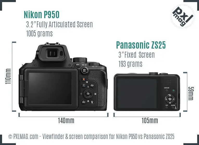 Nikon P950 vs Panasonic ZS25 Screen and Viewfinder comparison